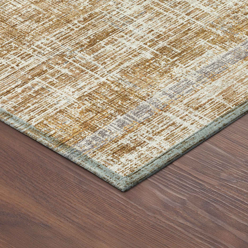 10' X 14' Copper Beige And Blue Striped Washable Indoor Outdoor Area Rug