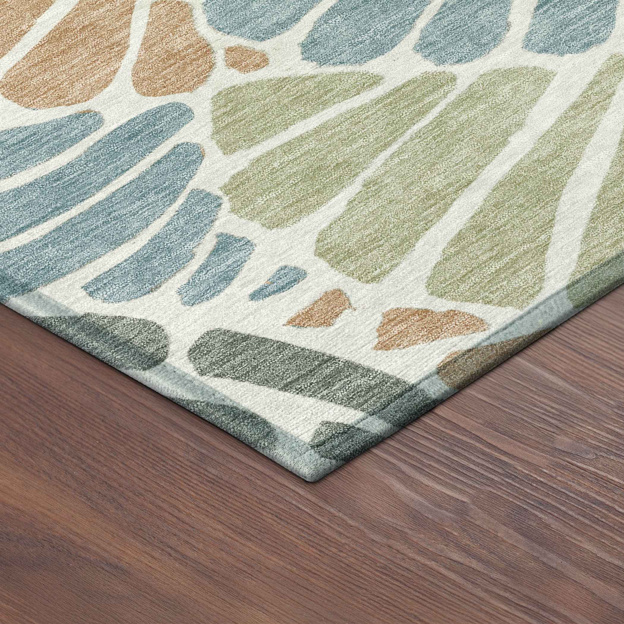 8' Pale Aqua Copper And Gold Round Floral Washable Indoor Outdoor Area Rug