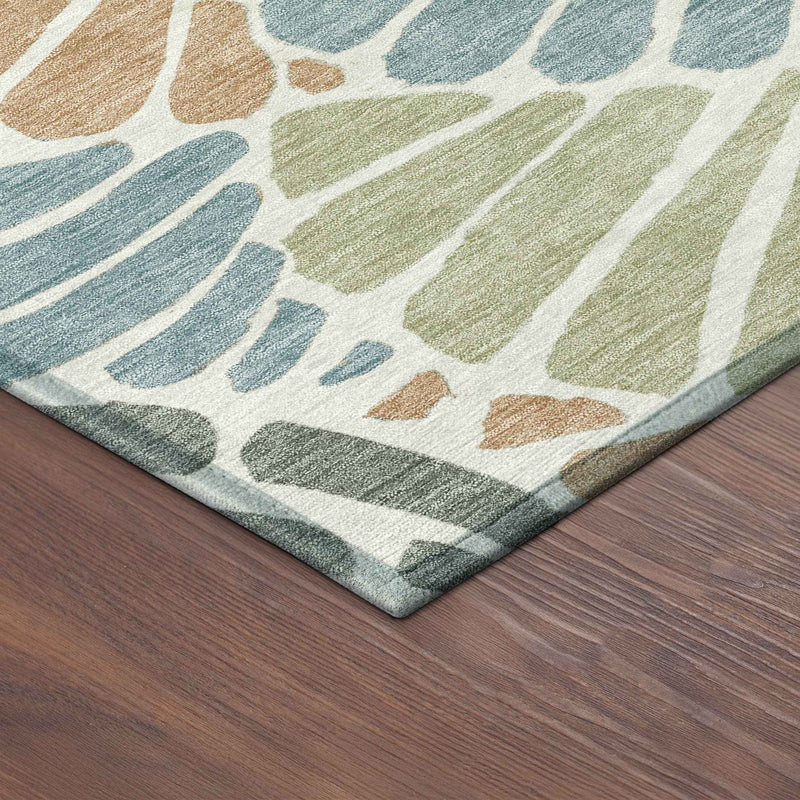 8' Pale Aqua Copper And Gold Round Floral Washable Indoor Outdoor Area Rug