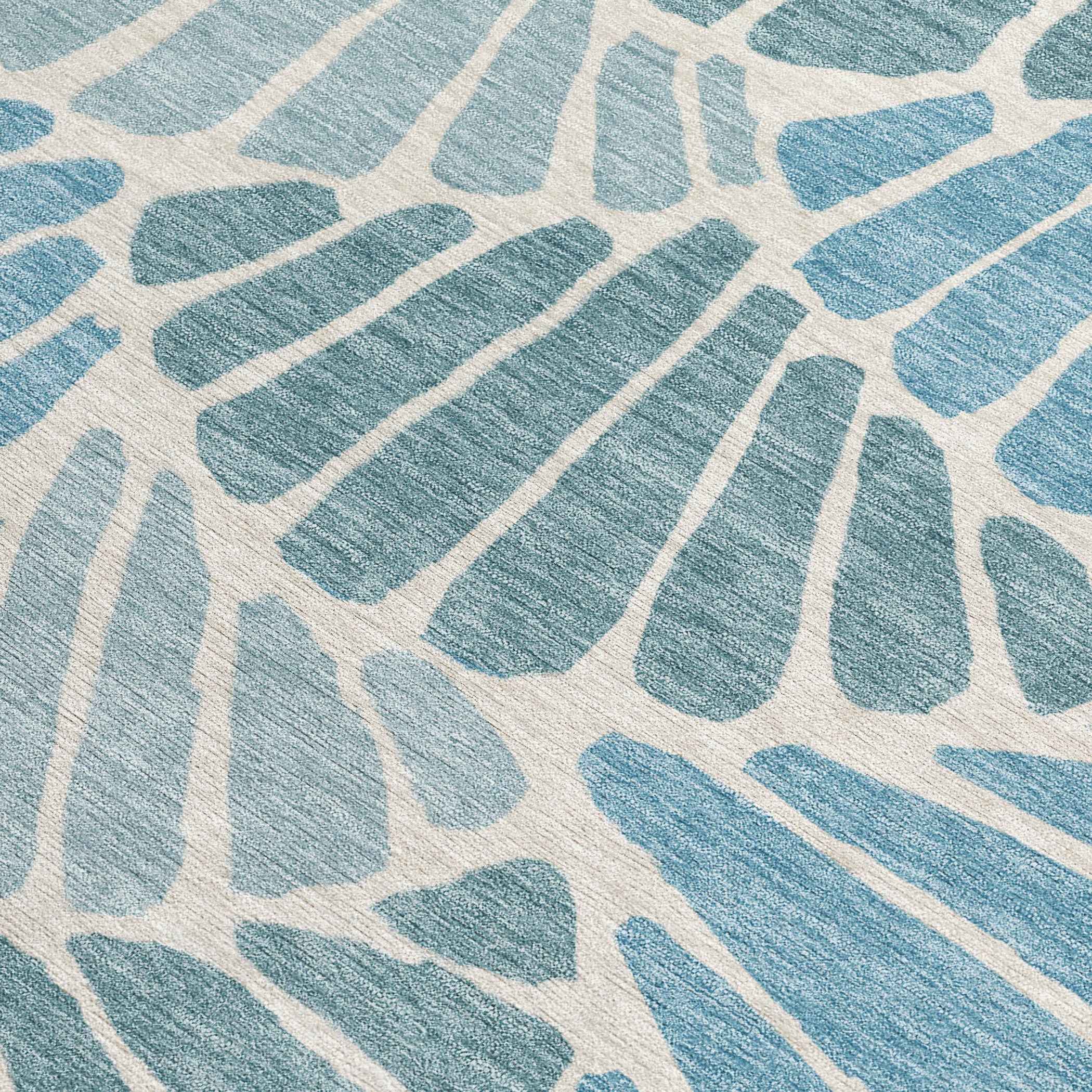 3' X 5' Teal Blue Ivory And Gray Floral Washable Indoor Outdoor Area Rug