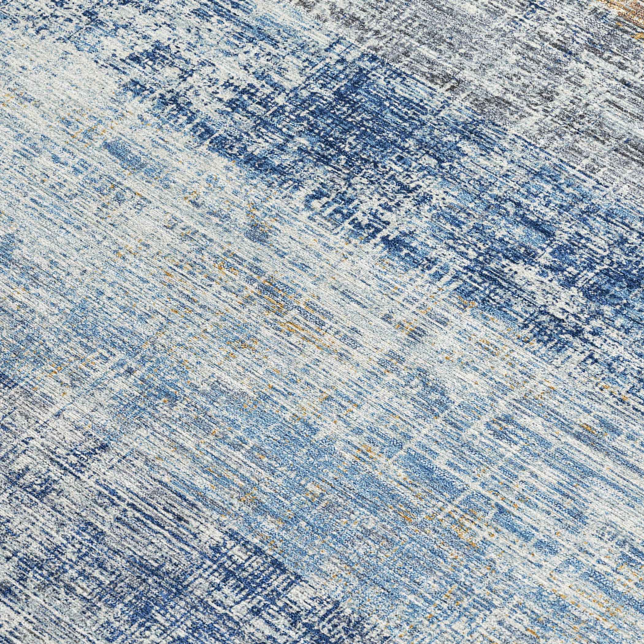 10' X 14' Denim Blue Ivory And Beige Striped Washable Indoor Outdoor Area Rug