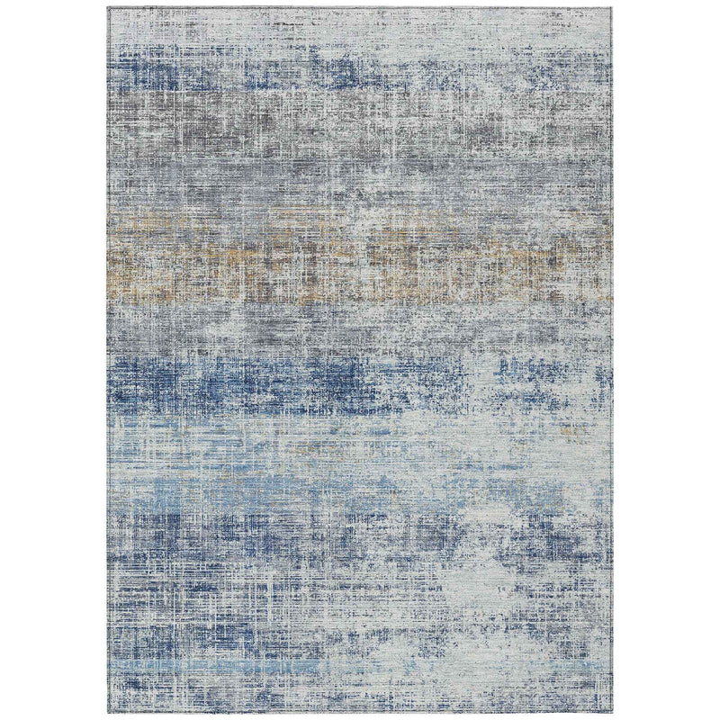 10' X 14' Denim Blue Ivory And Beige Striped Washable Indoor Outdoor Area Rug