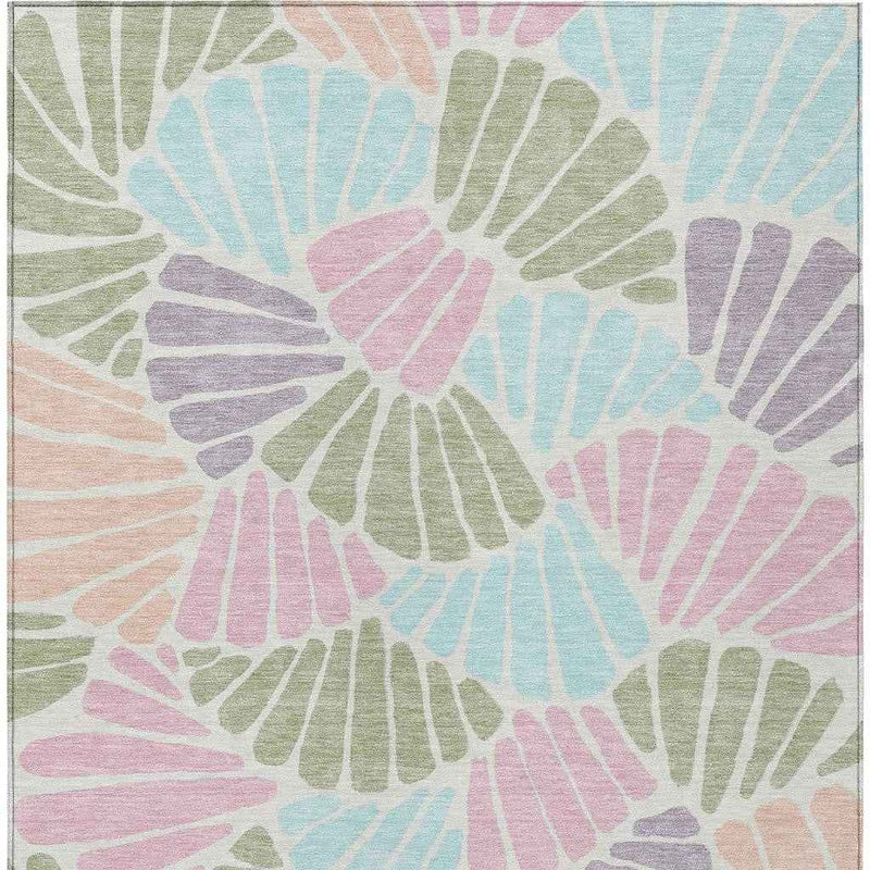 5' X 8' Sage Pink And Aqua Floral Washable Indoor Outdoor Area Rug