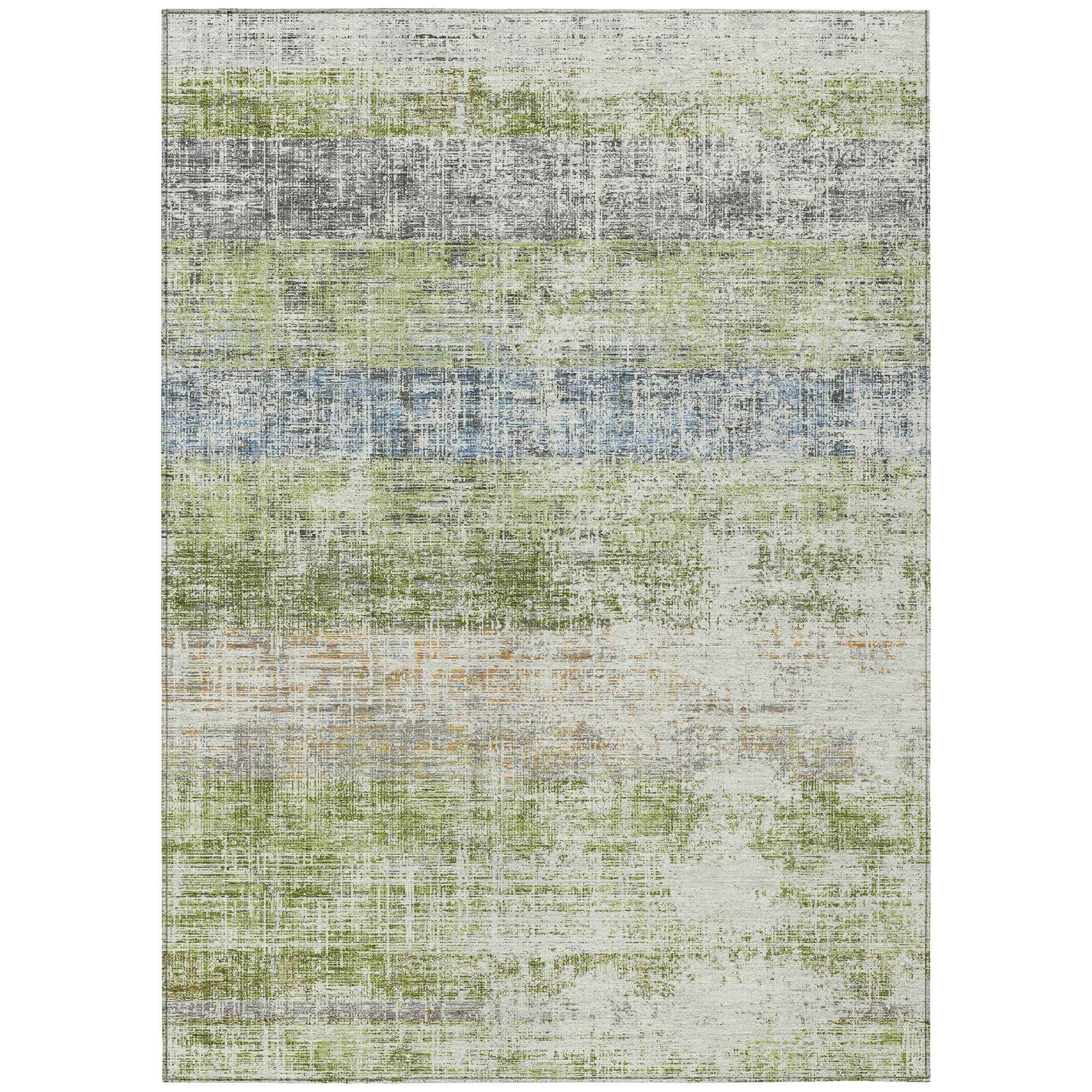 8' X 10' Green Ivory And Blue Striped Washable Indoor Outdoor Area Rug
