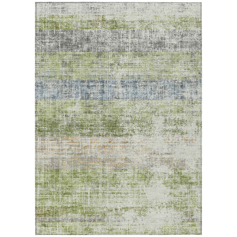 8' X 10' Green Ivory And Blue Striped Washable Indoor Outdoor Area Rug