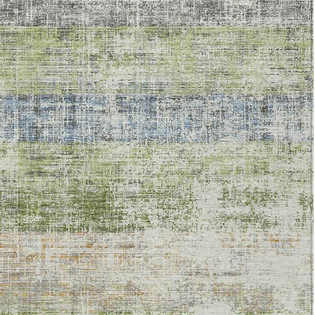 8' X 10' Green Ivory And Blue Striped Washable Indoor Outdoor Area Rug