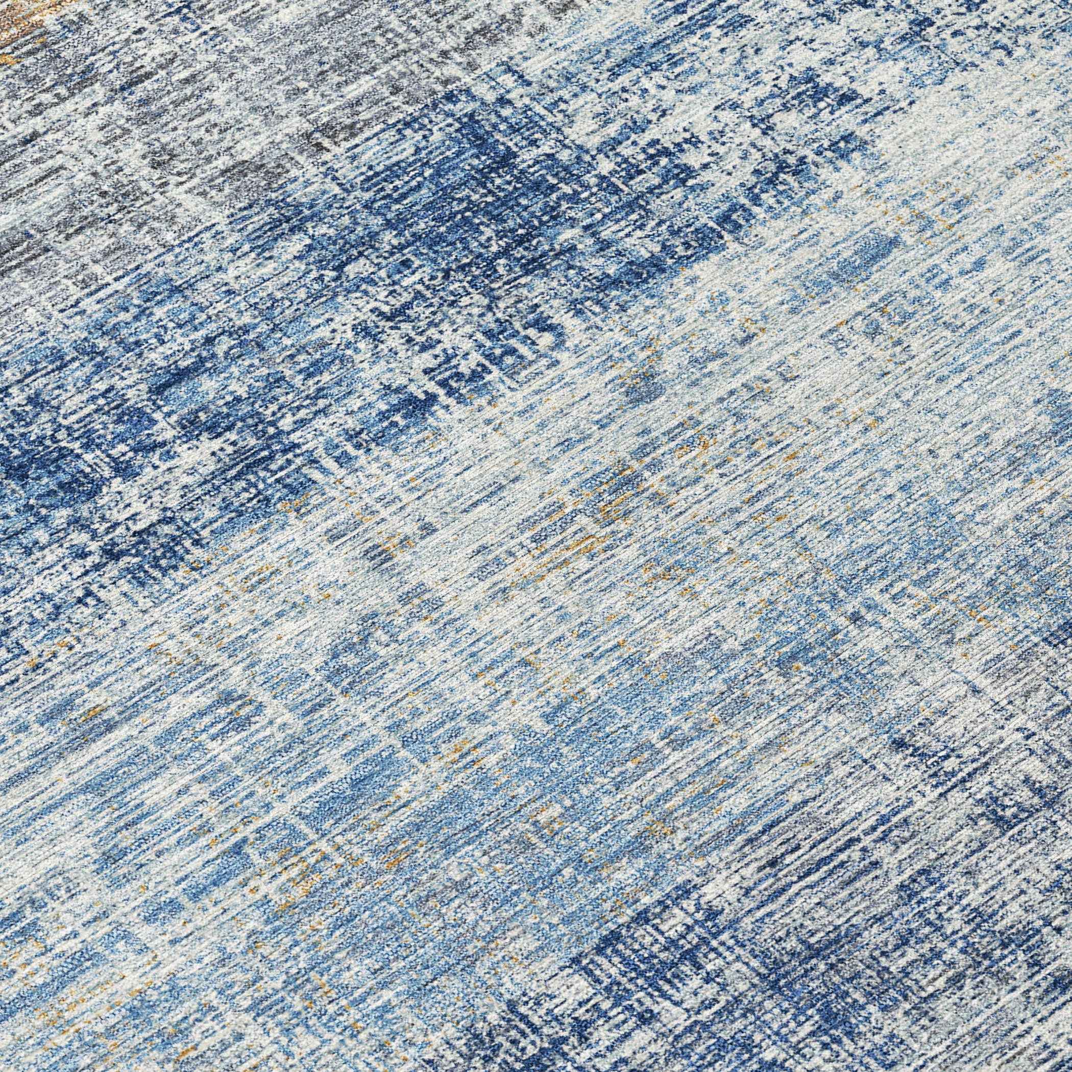 8' Denim Blue Ivory And Beige Round Striped Washable Indoor Outdoor Area Rug