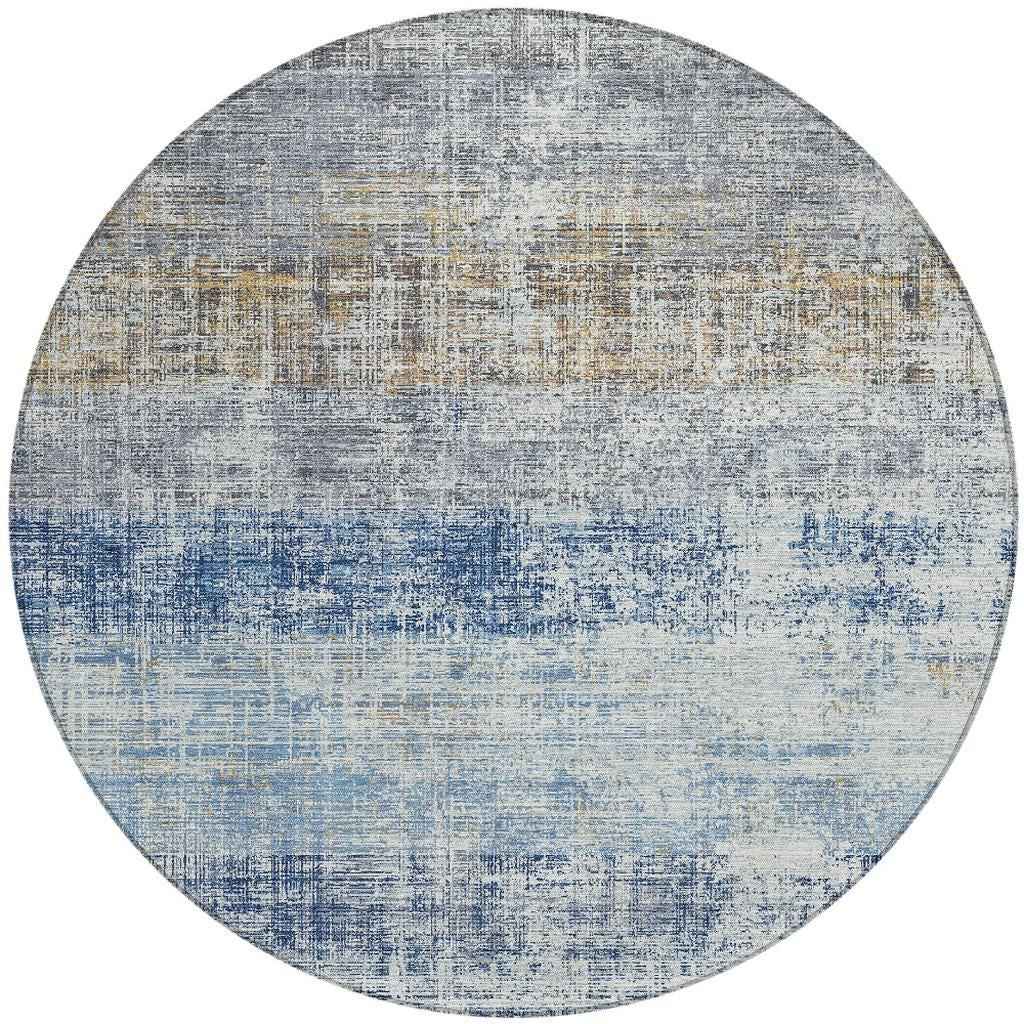 8' Denim Blue Ivory And Beige Round Striped Washable Indoor Outdoor Area Rug