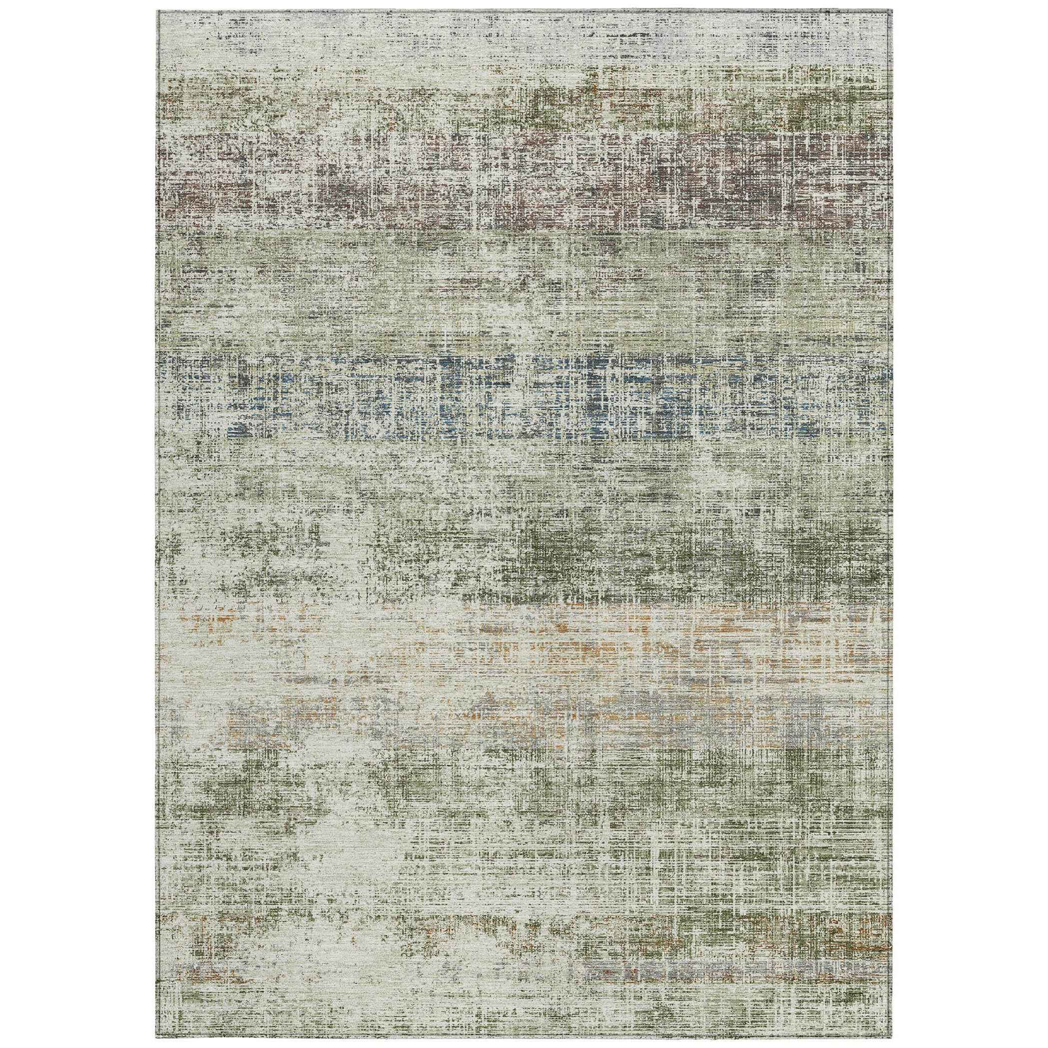 5' X 8' Olive Green Beige And Brown Striped Washable Indoor Outdoor Area Rug