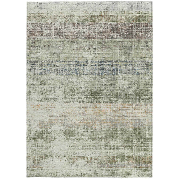 5' X 8' Olive Green Beige And Brown Striped Washable Indoor Outdoor Area Rug