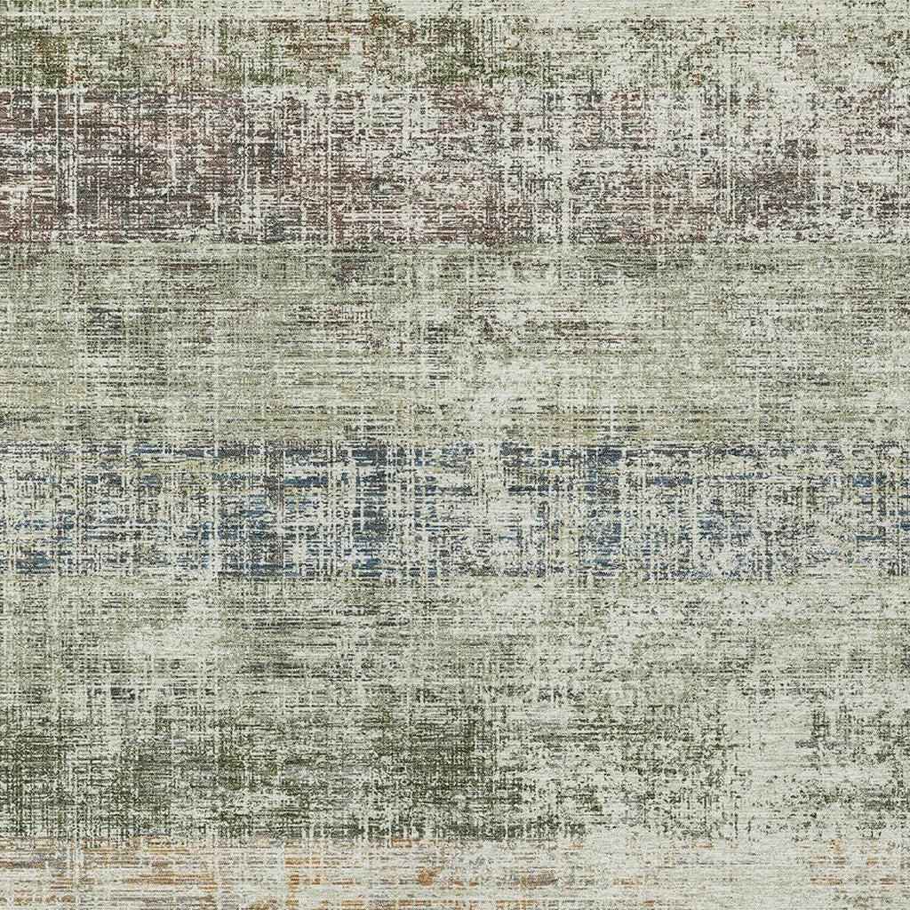 5' X 8' Olive Green Beige And Brown Striped Washable Indoor Outdoor Area Rug