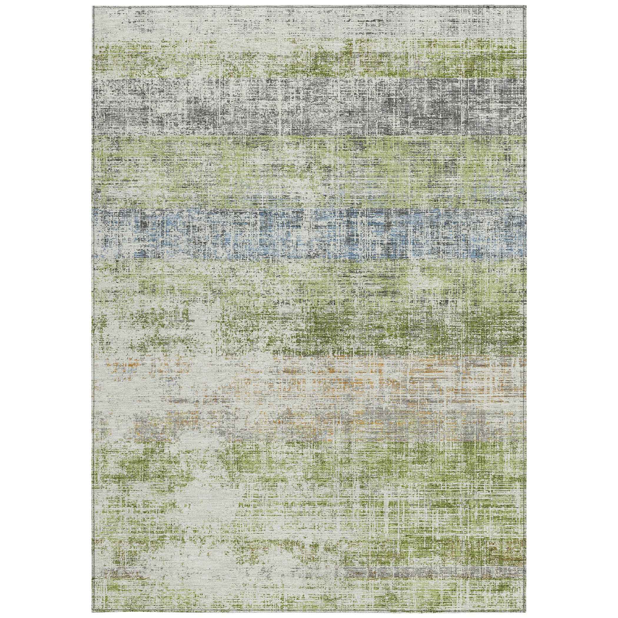 5' X 8' Green Ivory And Blue Striped Washable Indoor Outdoor Area Rug