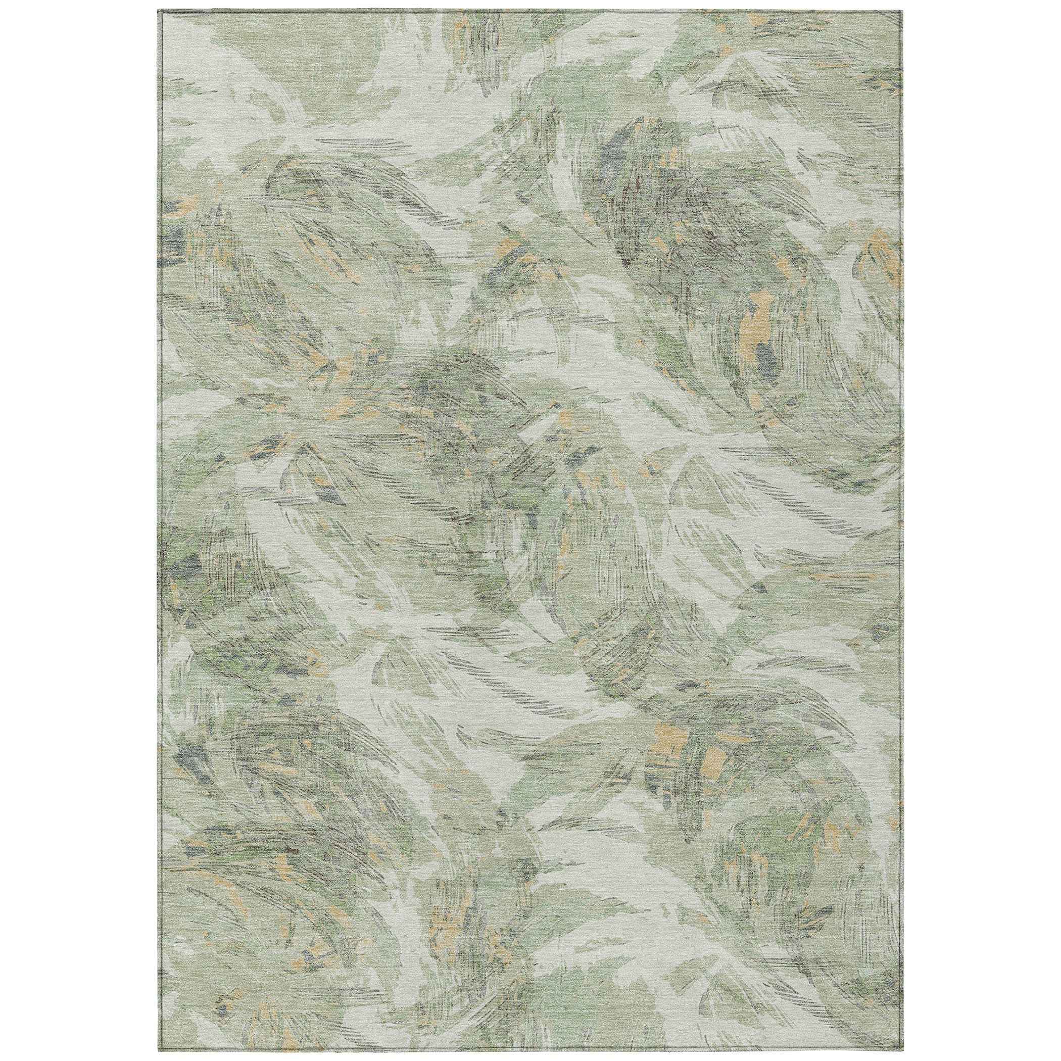 9' X 12' Lime Green And Ivory Floral Washable Indoor Outdoor Area Rug