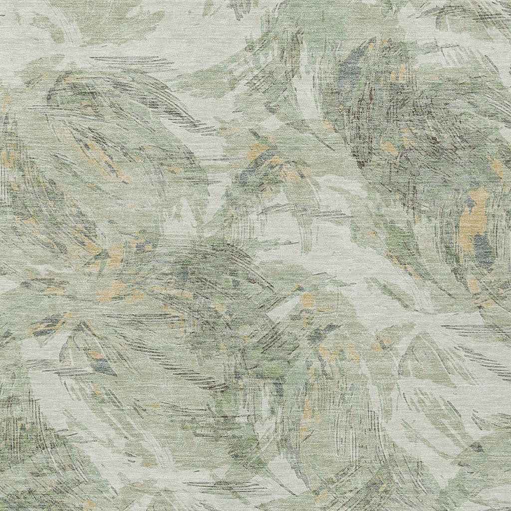 9' X 12' Lime Green And Ivory Floral Washable Indoor Outdoor Area Rug