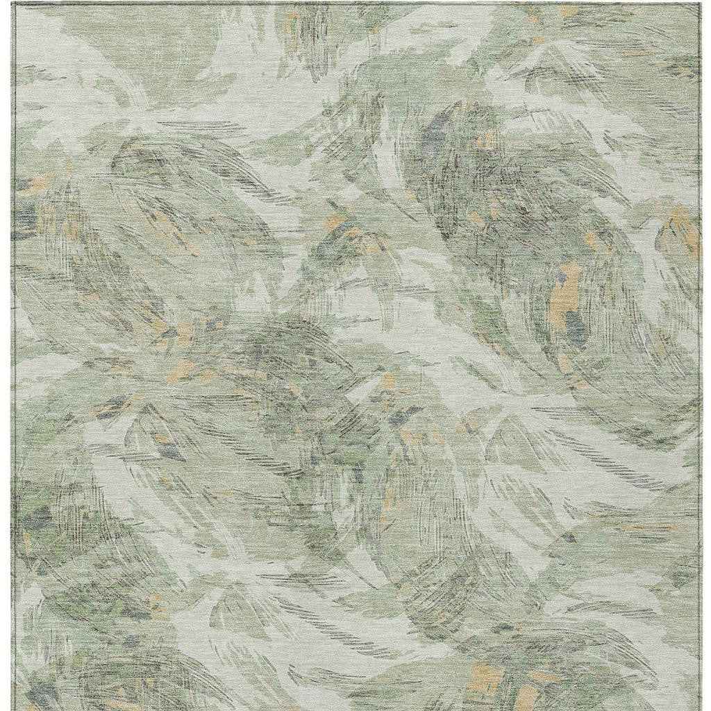 9' X 12' Lime Green And Ivory Floral Washable Indoor Outdoor Area Rug