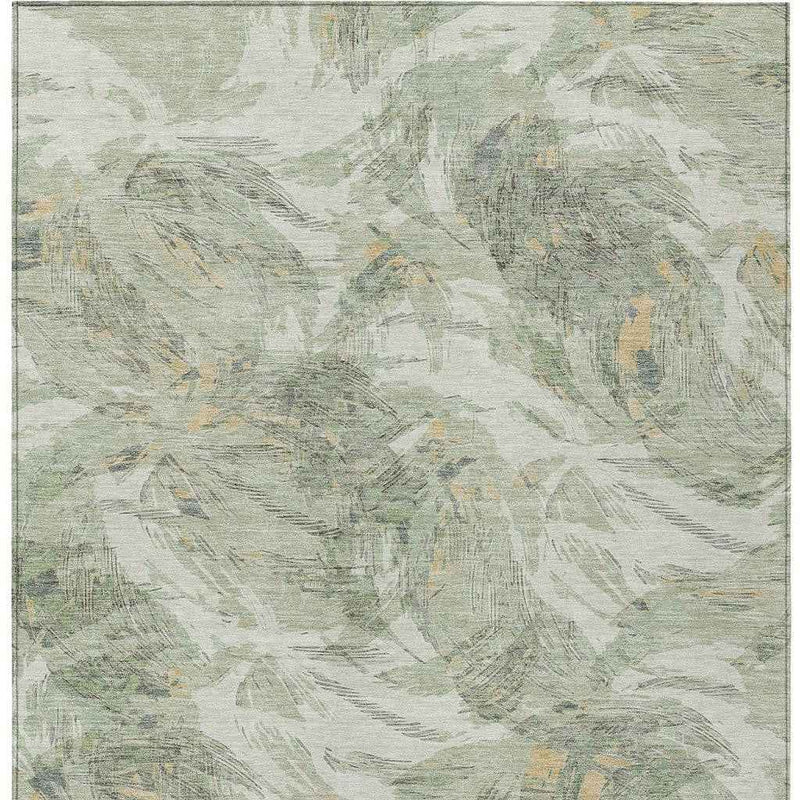 9' X 12' Lime Green And Ivory Floral Washable Indoor Outdoor Area Rug