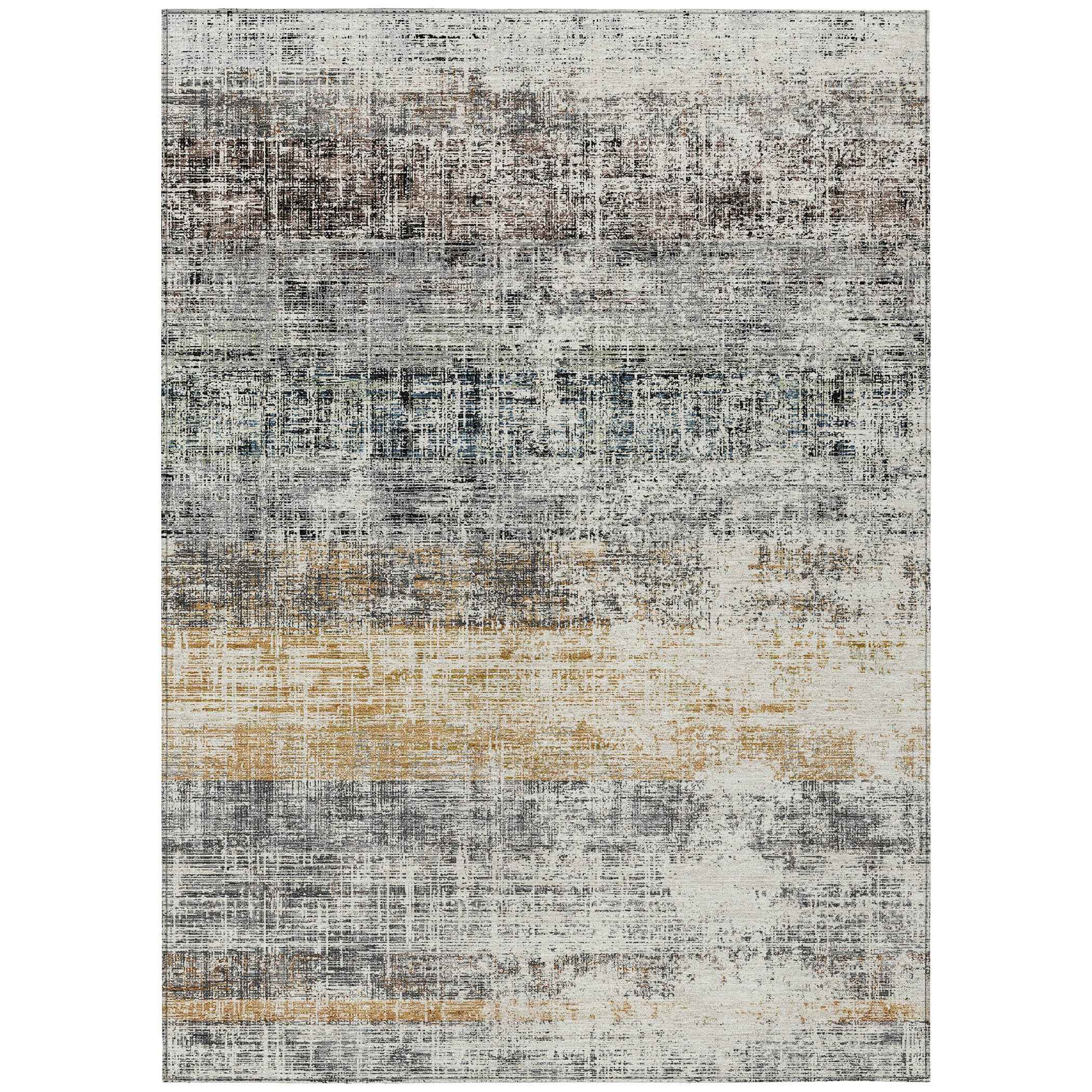 9' X 12' Gray Silver And Gold Striped Washable Indoor Outdoor Area Rug