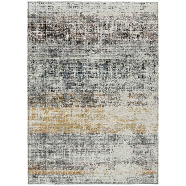 9' X 12' Gray Silver And Gold Striped Washable Indoor Outdoor Area Rug