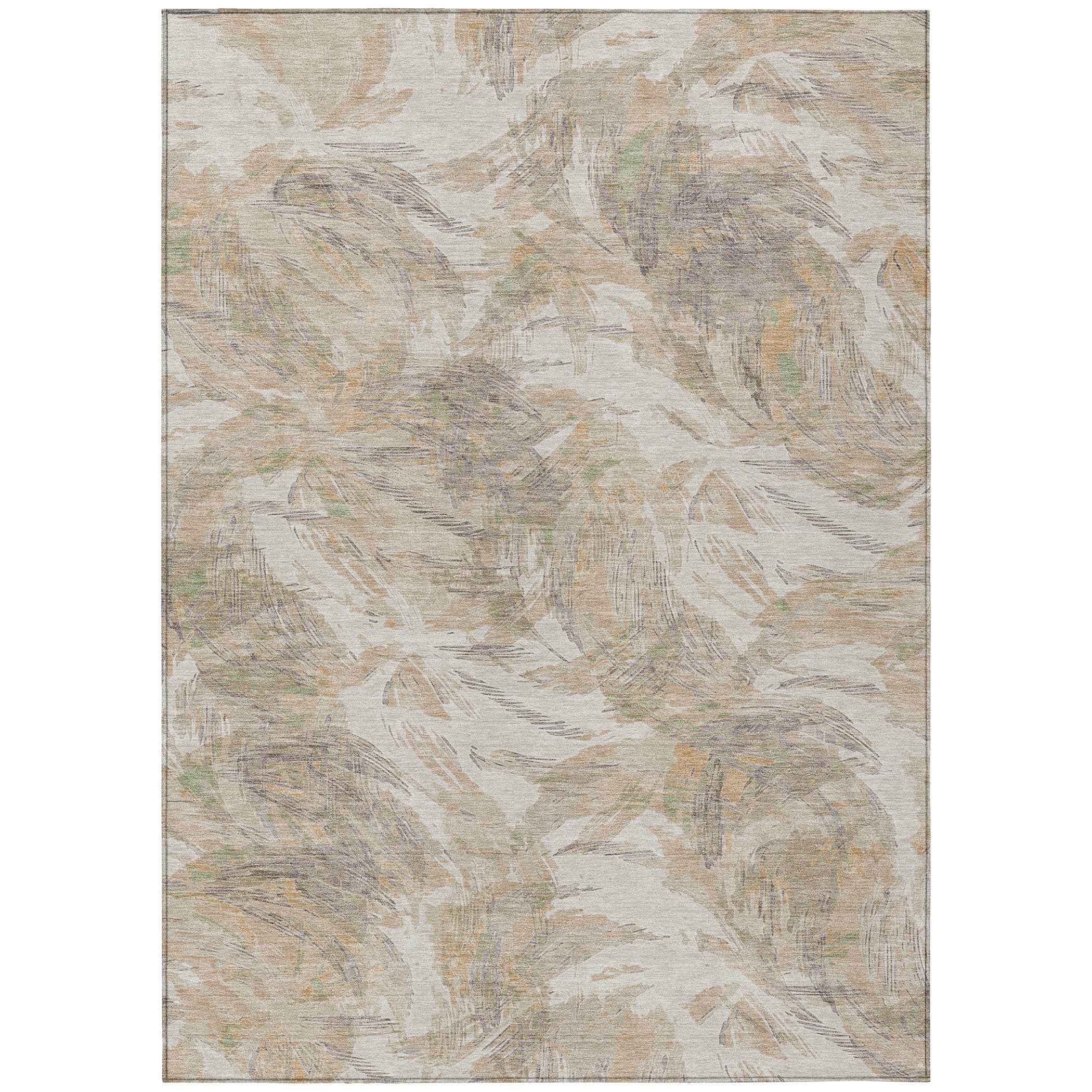 5' X 8' Khaki And Ivory Floral Washable Indoor Outdoor Area Rug