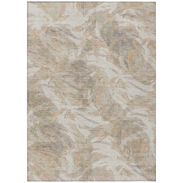 5' X 8' Khaki And Ivory Floral Washable Indoor Outdoor Area Rug