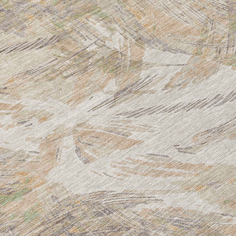 5' X 8' Khaki And Ivory Floral Washable Indoor Outdoor Area Rug