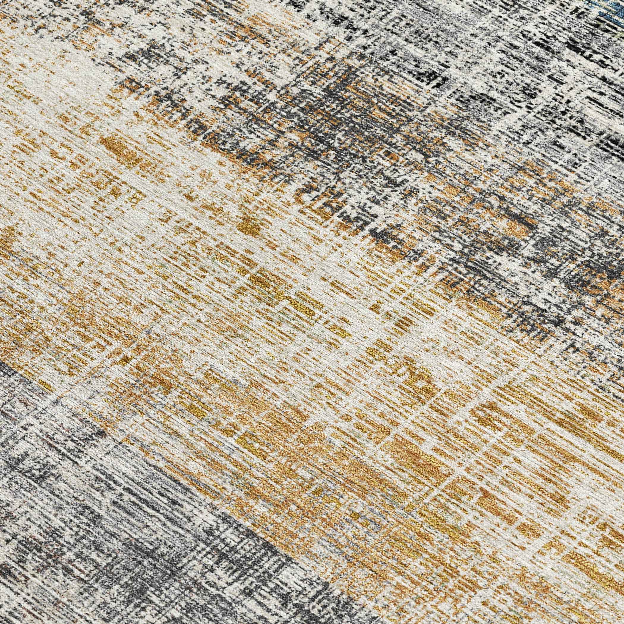 9' X 12' Gray Silver And Gold Striped Washable Indoor Outdoor Area Rug