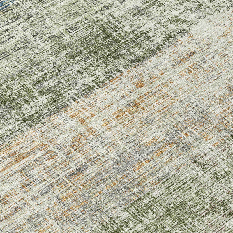 8' Olive Green Beige And Brown Round Striped Washable Indoor Outdoor Area Rug