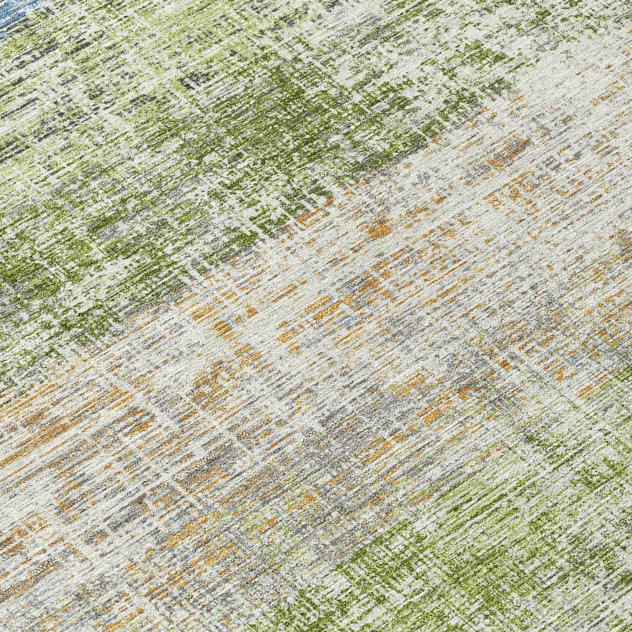 8' Green Ivory And Blue Round Striped Washable Indoor Outdoor Area Rug