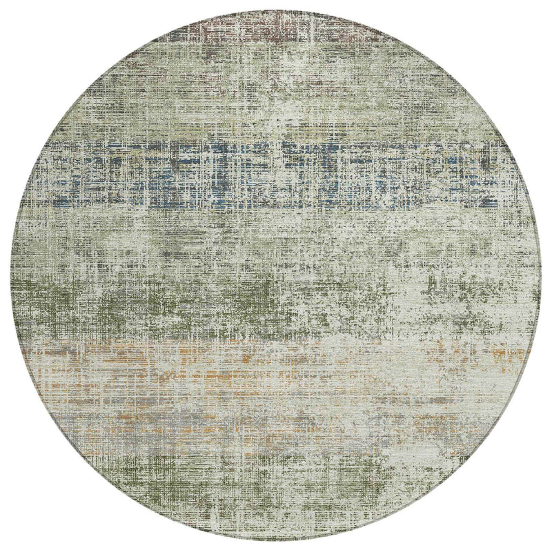 8' Olive Green Beige And Brown Round Striped Washable Indoor Outdoor Area Rug
