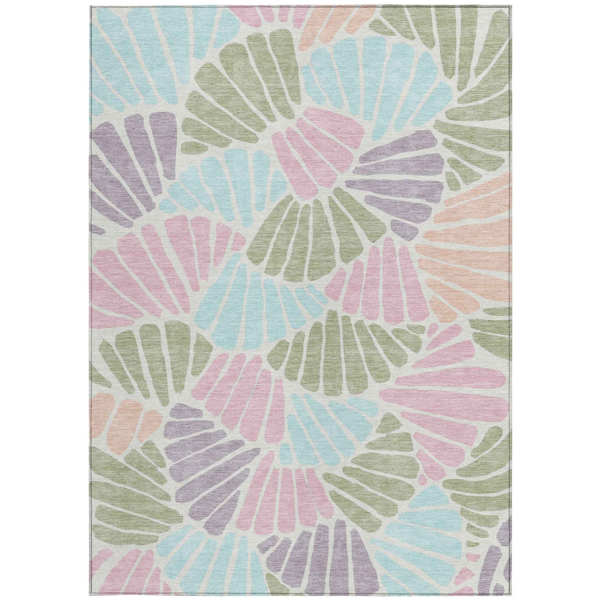 9' X 12' Sage Pink And Aqua Floral Washable Indoor Outdoor Area Rug