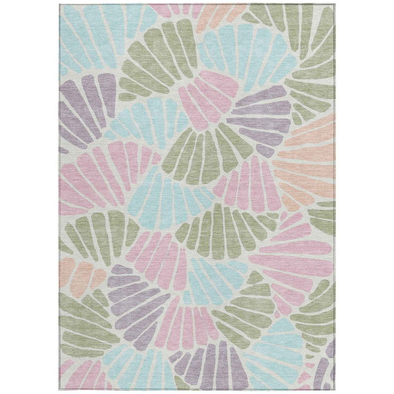 9' X 12' Sage Pink And Aqua Floral Washable Indoor Outdoor Area Rug
