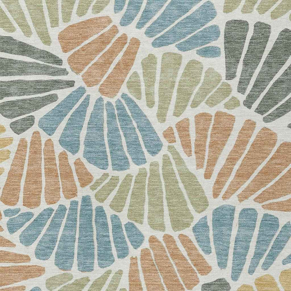 5' X 8' Pale Aqua Copper And Gold Floral Washable Indoor Outdoor Area Rug