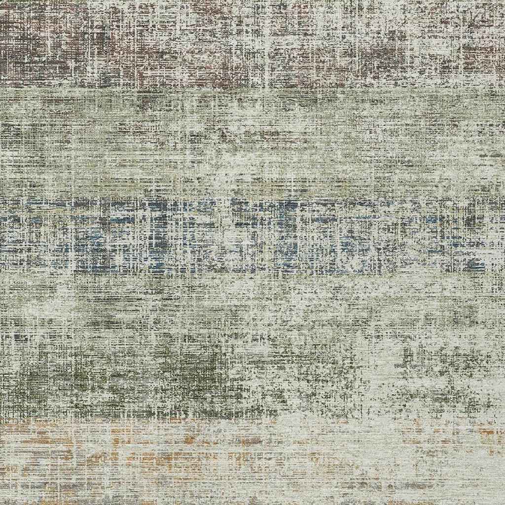 8' X 10' Olive Green Beige And Brown Striped Washable Indoor Outdoor Area Rug