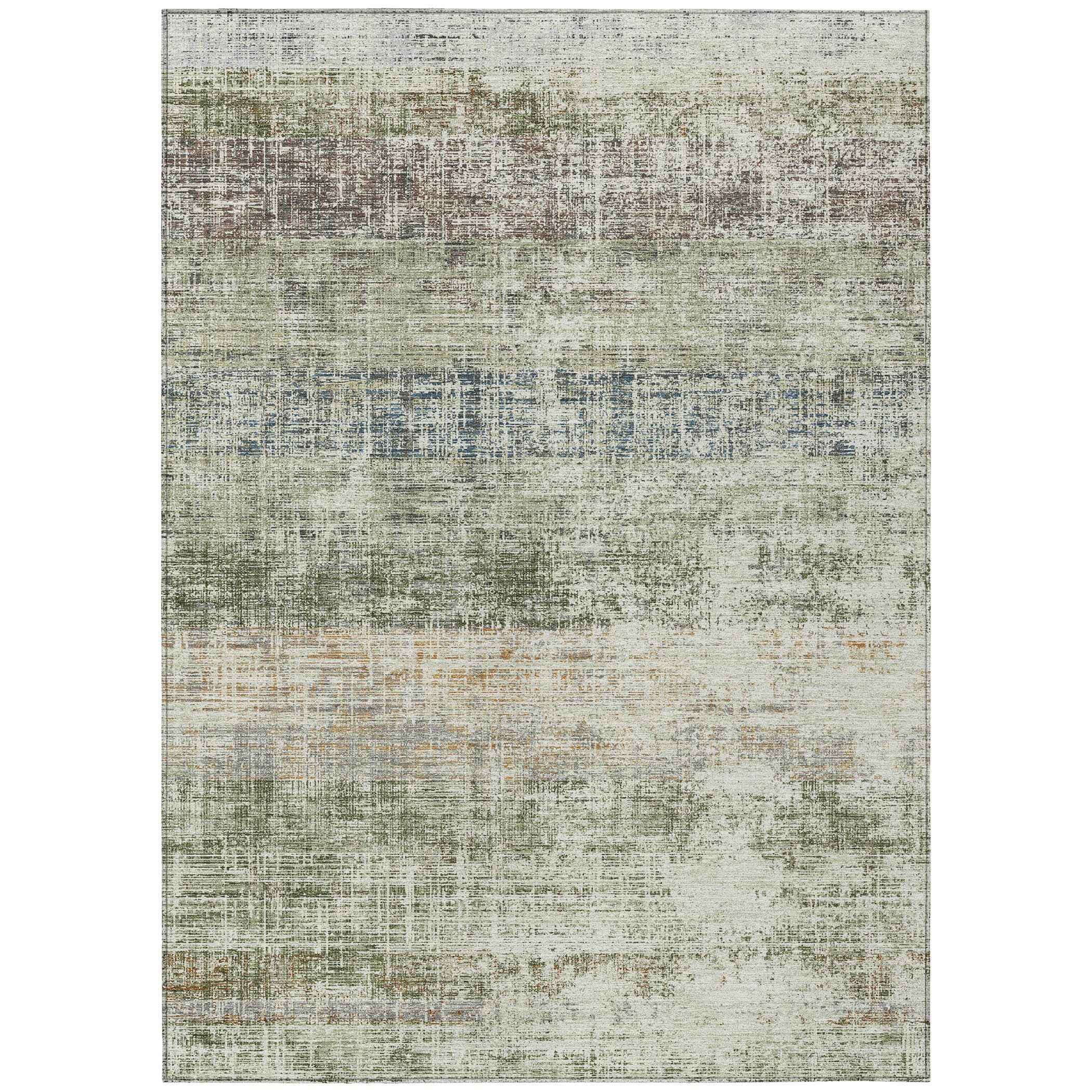 8' X 10' Olive Green Beige And Brown Striped Washable Indoor Outdoor Area Rug