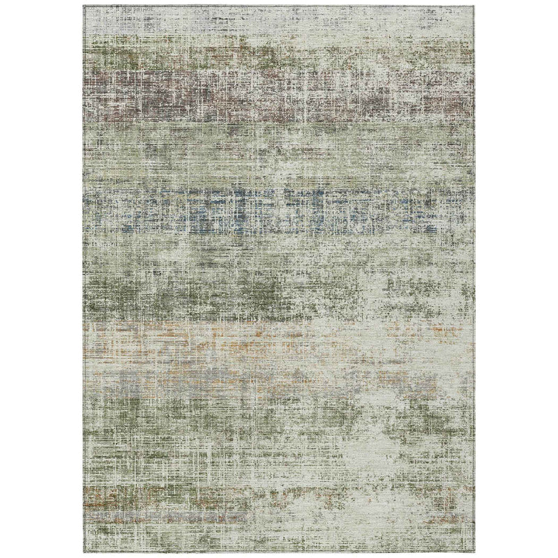 8' X 10' Olive Green Beige And Brown Striped Washable Indoor Outdoor Area Rug