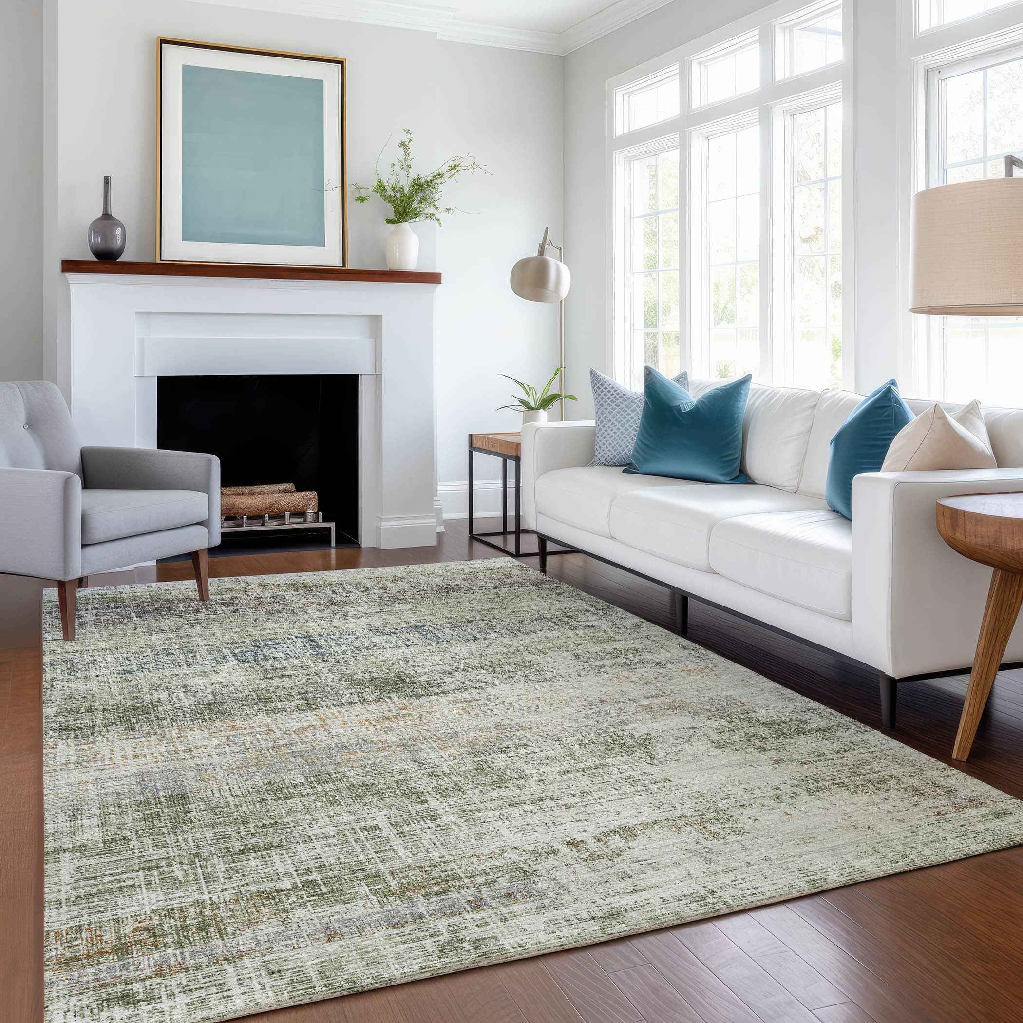 8' X 10' Olive Green Beige And Brown Striped Washable Indoor Outdoor Area Rug