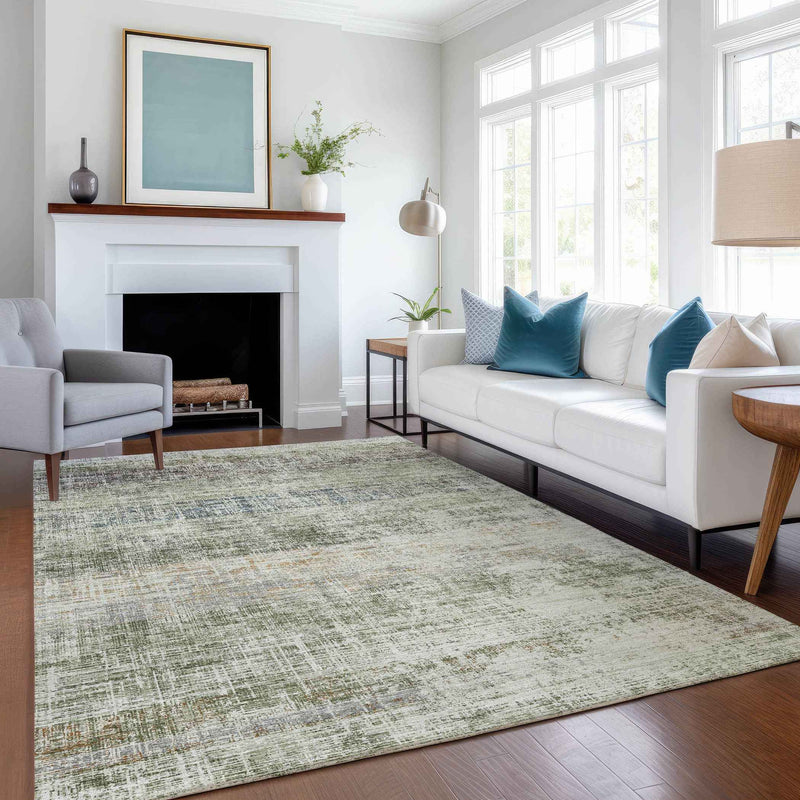 8' X 10' Olive Green Beige And Brown Striped Washable Indoor Outdoor Area Rug