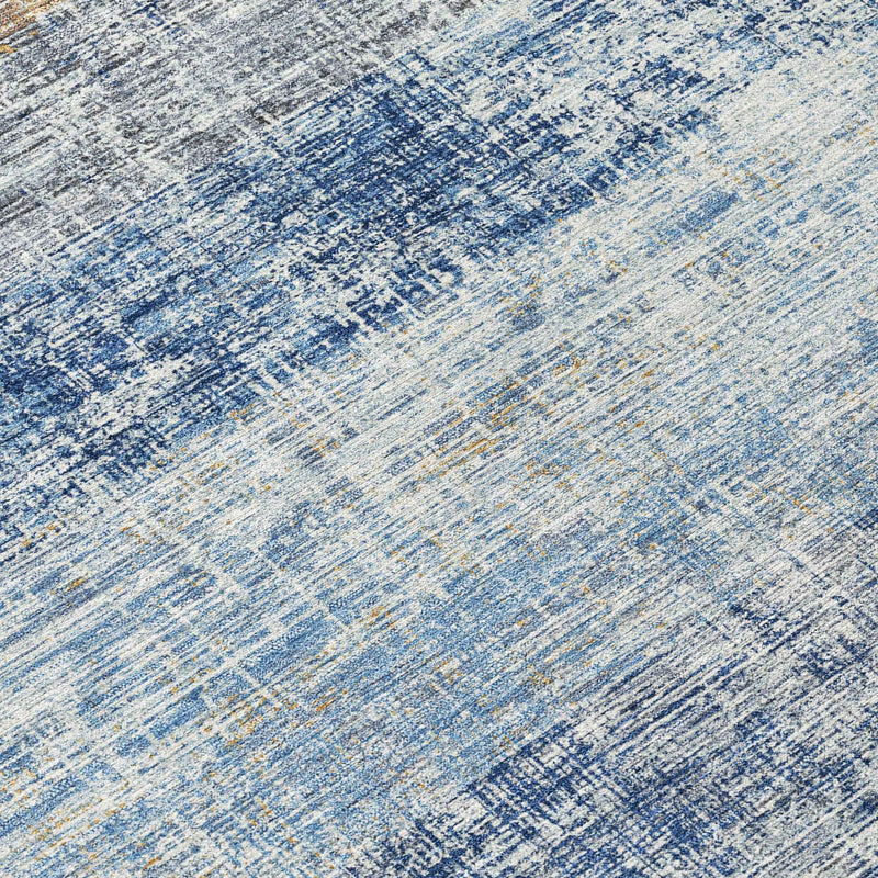 9' X 12' Denim Blue Ivory And Beige Striped Washable Indoor Outdoor Area Rug