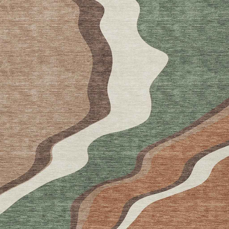 5' X 8' Copper Ivory And Fern Green Abstract Washable Indoor Outdoor Area Rug