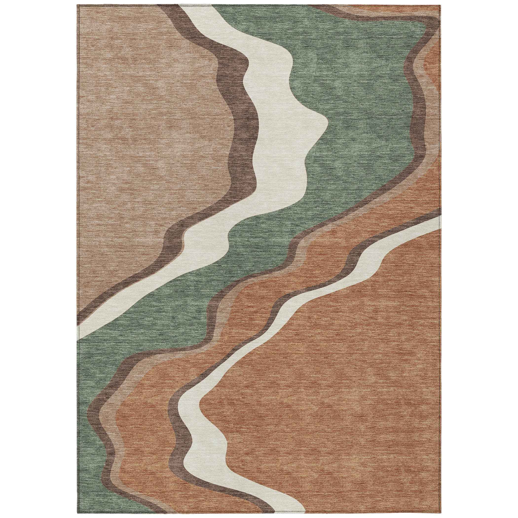10' X 14' Copper Ivory And Fern Green Abstract Washable Indoor Outdoor Area Rug