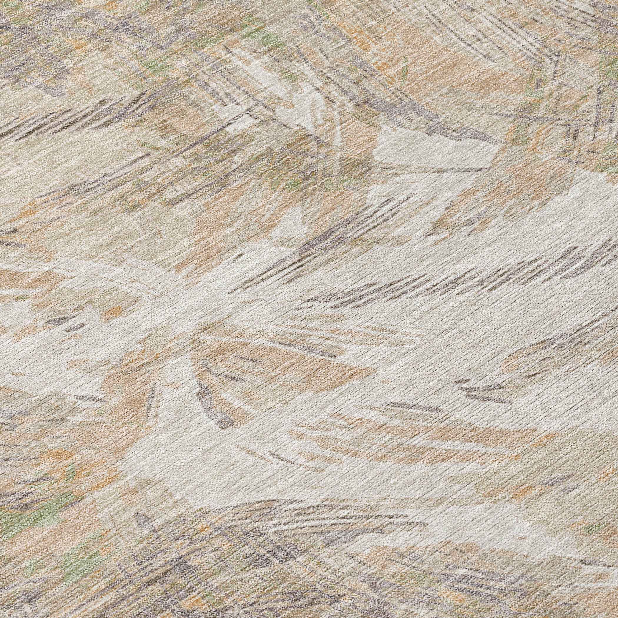 9' X 12' Khaki And Ivory Floral Washable Indoor Outdoor Area Rug