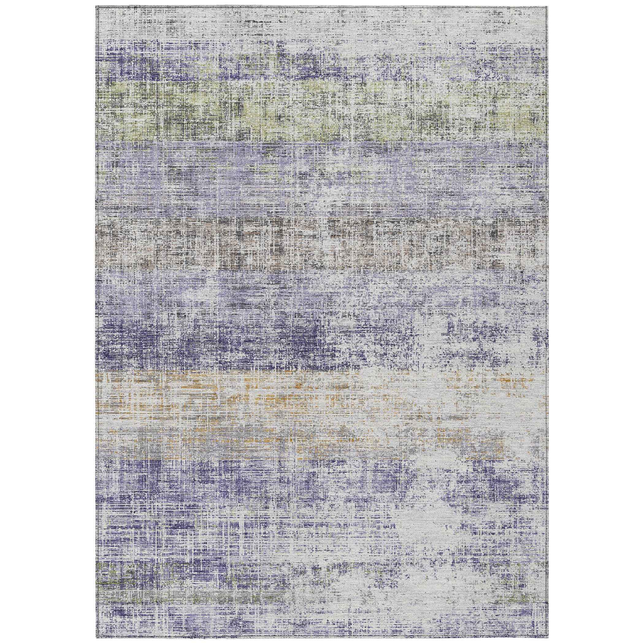 8' X 10' Lavender Ivory And Gray Striped Washable Indoor Outdoor Area Rug