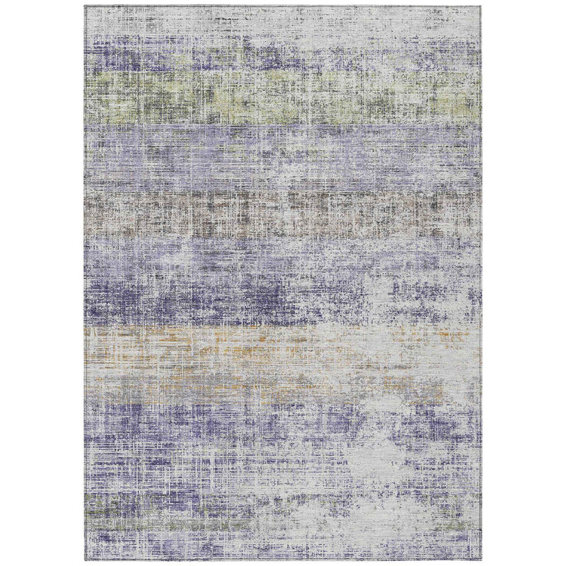 8' X 10' Lavender Ivory And Gray Striped Washable Indoor Outdoor Area Rug