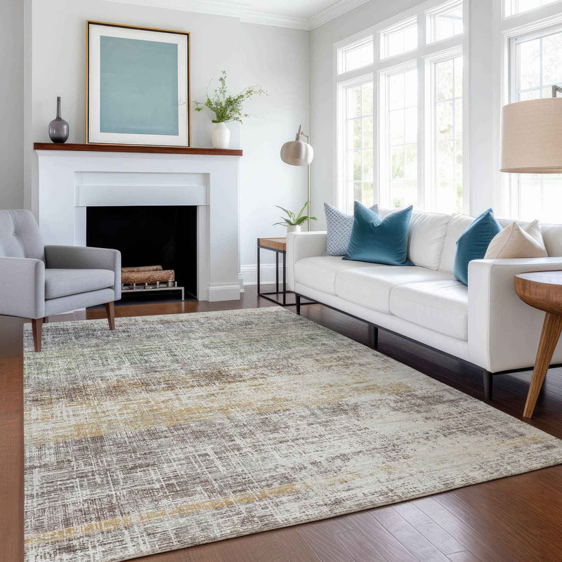 3' X 5' Beige And Brown Striped Washable Indoor Outdoor Area Rug