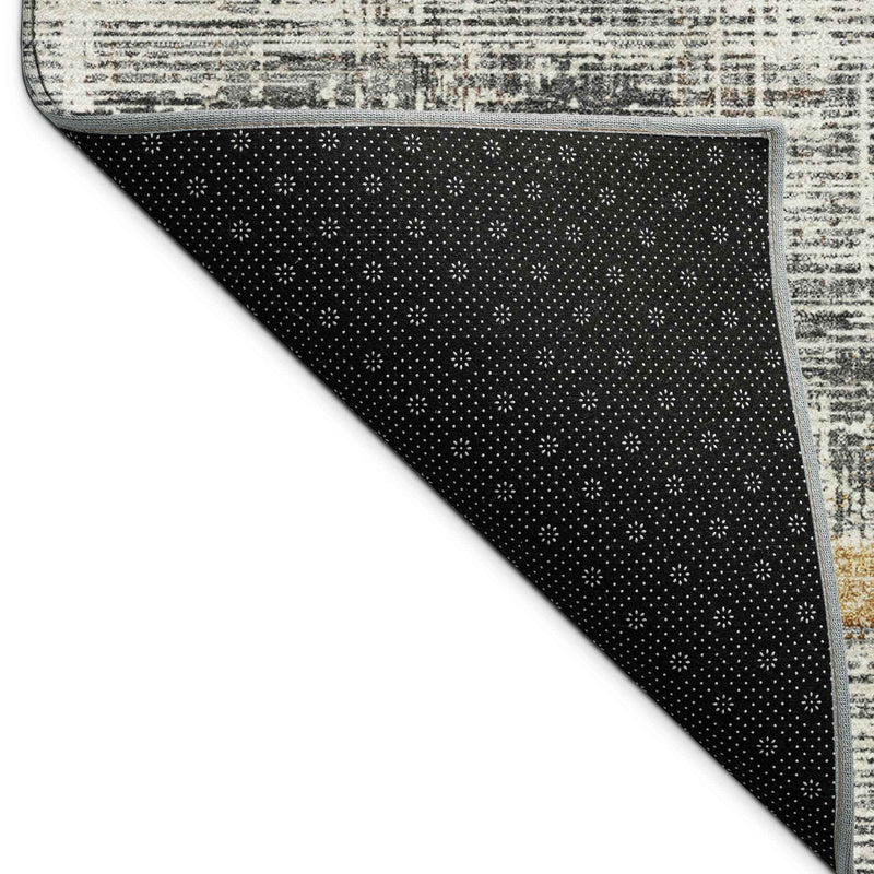 8' Gray Silver And Gold Round Striped Washable Indoor Outdoor Area Rug