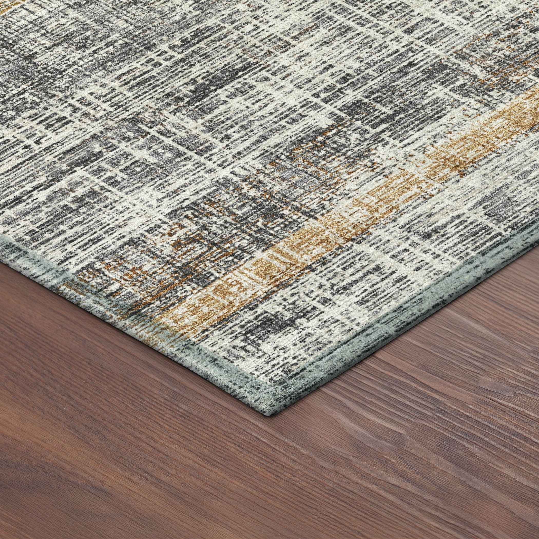 8' Gray Silver And Gold Round Striped Washable Indoor Outdoor Area Rug