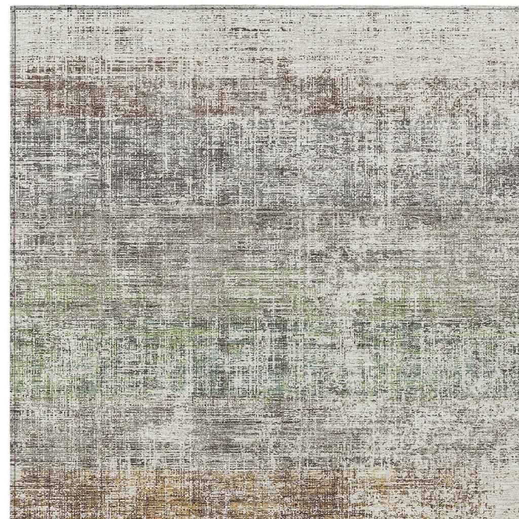 5' X 8' Beige And Brown Striped Washable Indoor Outdoor Area Rug