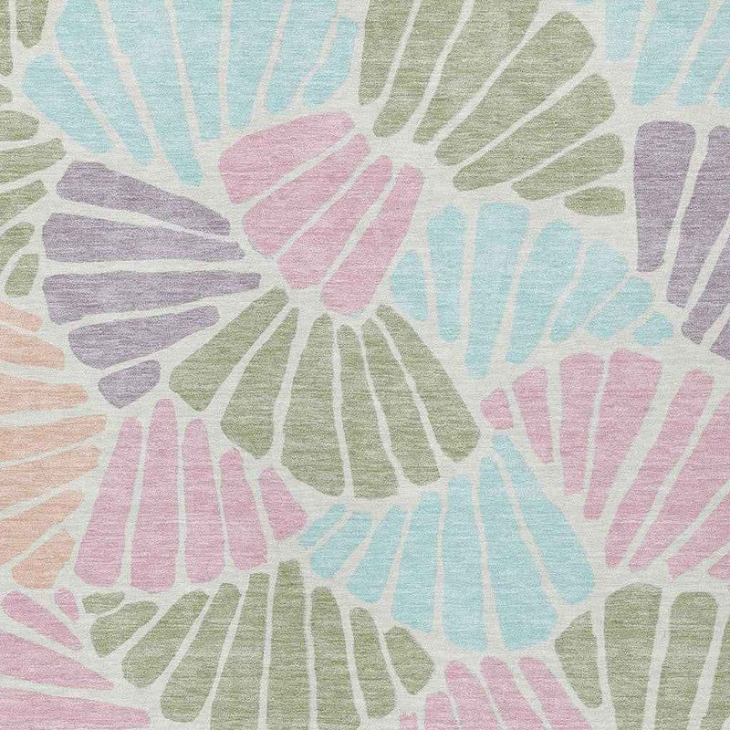 10' X 14' Sage Pink And Aqua Floral Washable Indoor Outdoor Area Rug