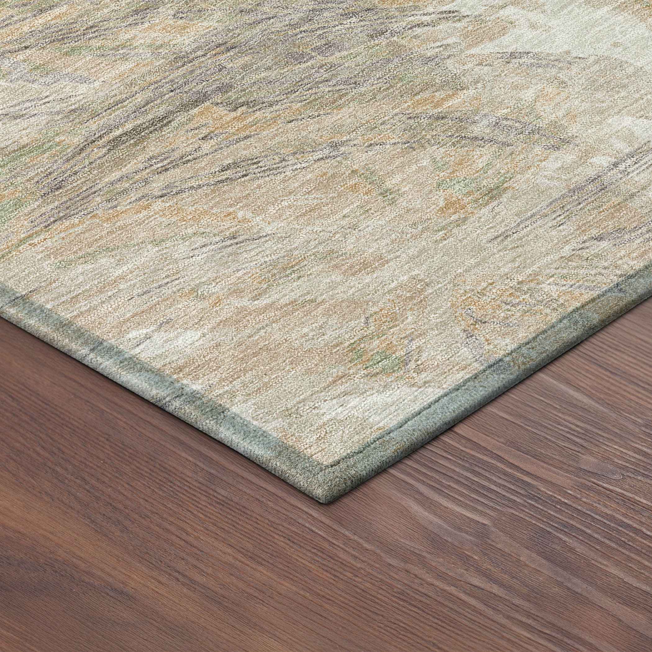 8' X 10' Khaki And Ivory Floral Washable Indoor Outdoor Area Rug