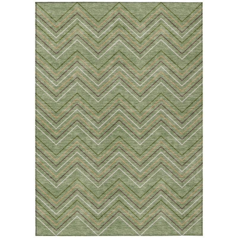 10' X 14' Green Ivory And Brown Geometric Washable Indoor Outdoor Area Rug - Sports & Outdoor